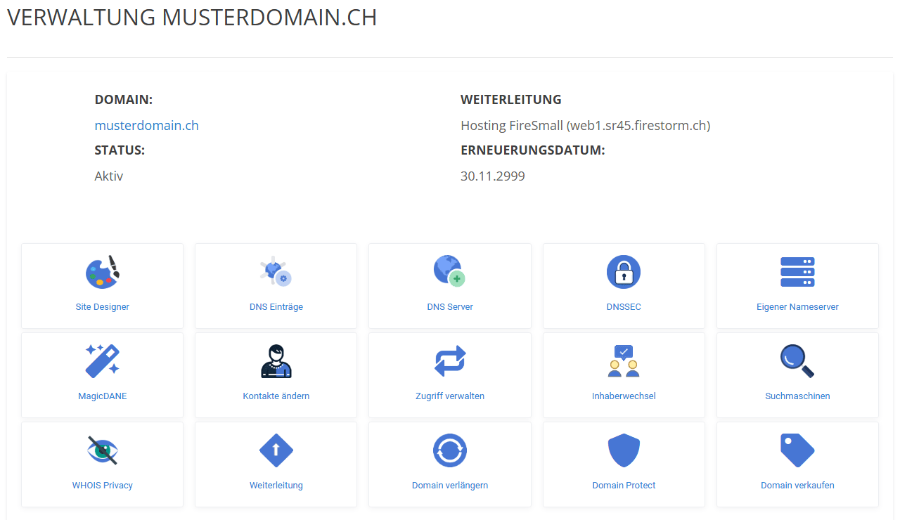 Kachel Domain verkaufen in der Domainverwaltung