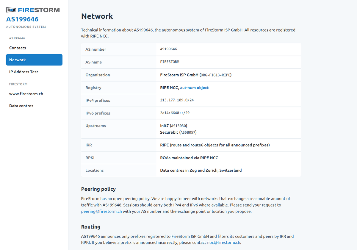 Die Netzwerk-Seite as199646.net von FireStorm